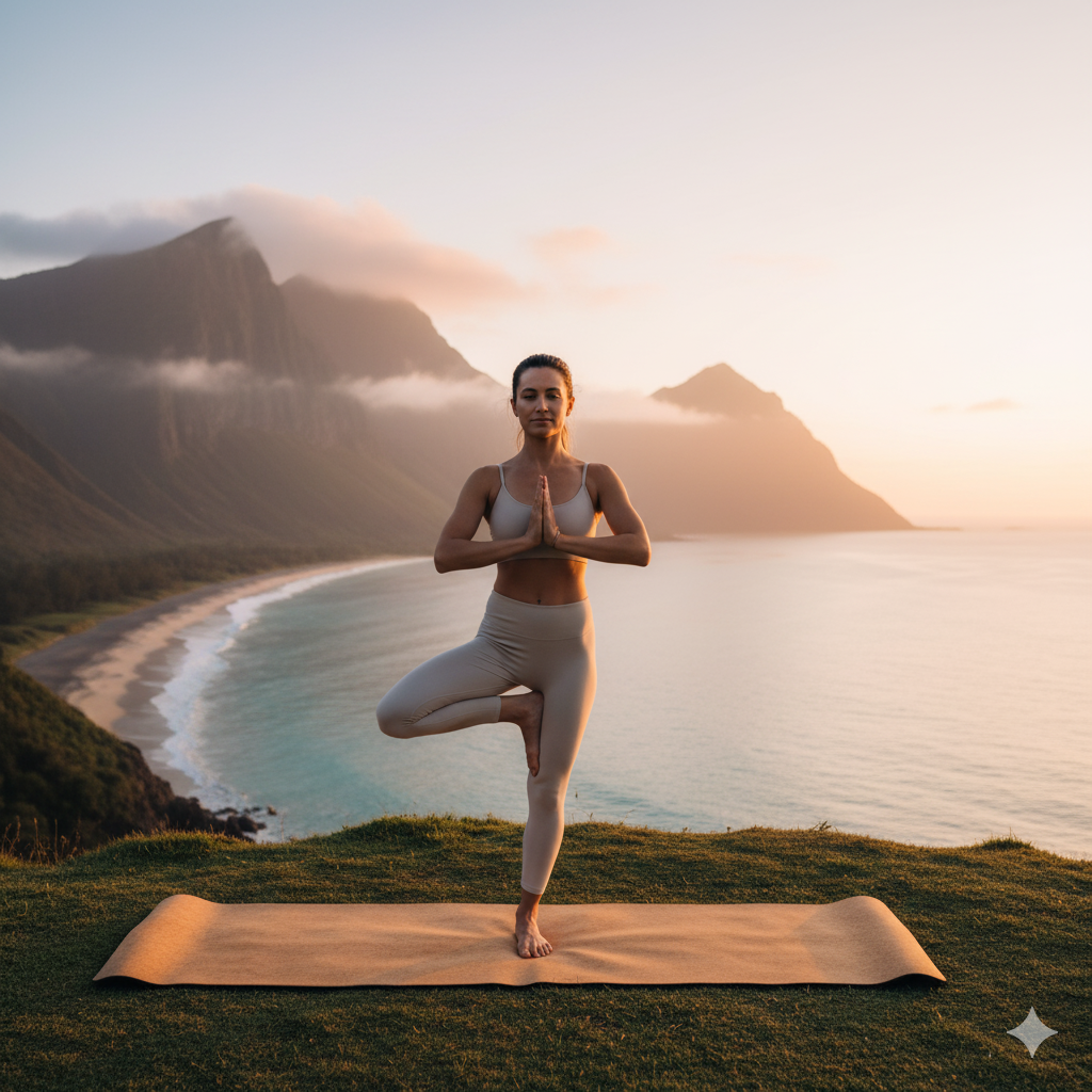 calm scene of someone practicing yoga in nature